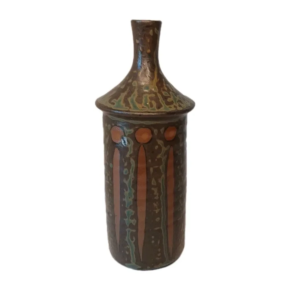 Vintage Fuyu Vase Brown Green Rust Genuine Stoneware Made In Japan 8